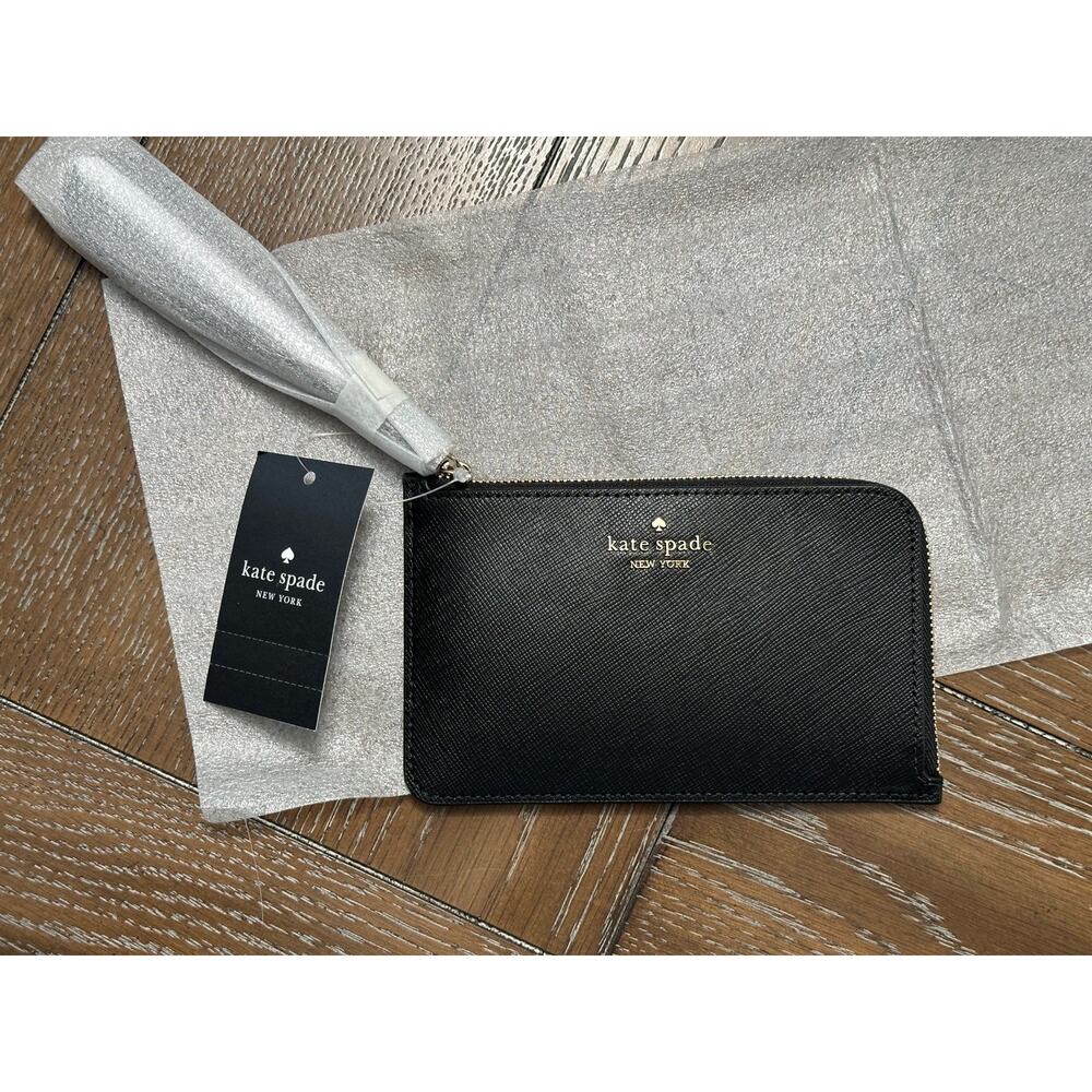 NWT Kate Spade Lucy Black Leather L-Zip Small Wristlet KH613 FAST SHIP! - Picture 1 of 5